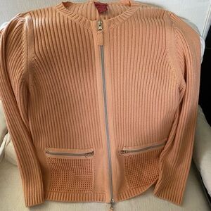 Olsen Europe Salmon Peach Zip Front Ribbed Knit Jacket
